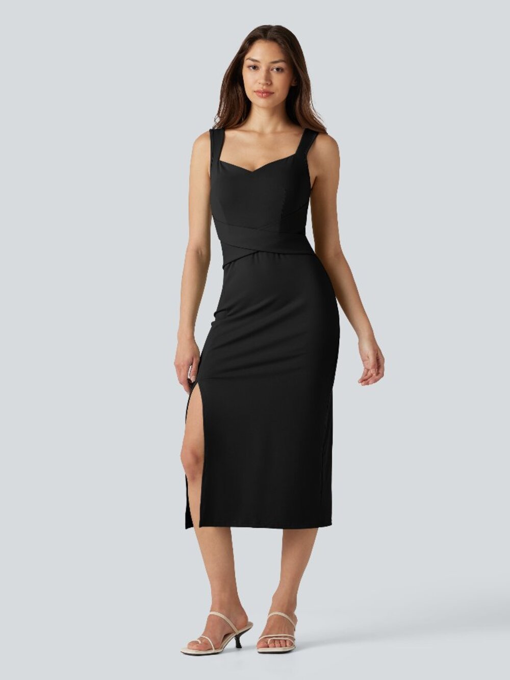 Halara Black Maxi Bodycon Dress – Sweetheart Neckline with Side Slit